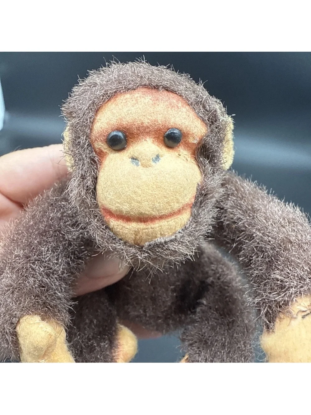 Vintage Stuffed Articulating Monkey Set Of 2 Mid Century 5” & 9” Head To Toe